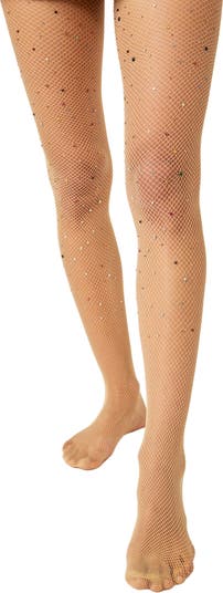 Glitter Rhinestones Fishnet Stockings Womens Large Size Footless