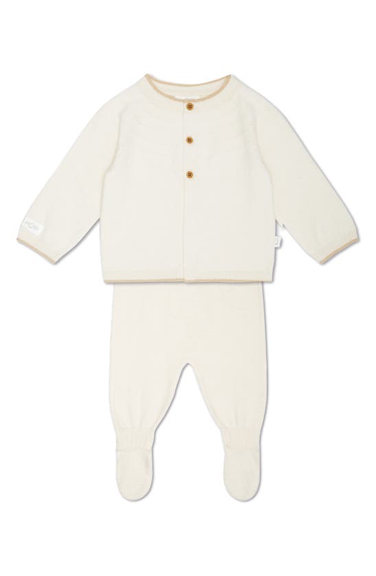 Mori Knit Cardigan & Footed Leggings Set In Cream