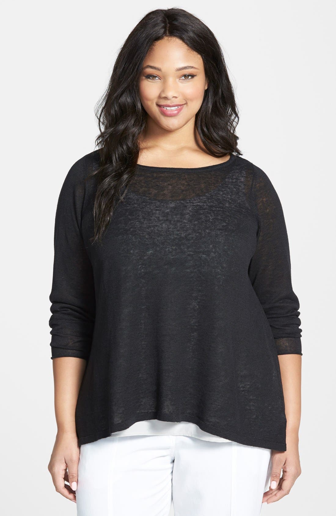 Eileen Fisher Organic Linen Ballet Neck Knit Top (Plus Size) Nordstrom