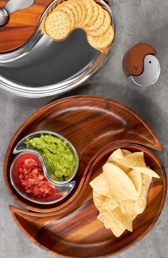 Nambe Yin Yang Chip And Dip Set, 4 Pieces In Brown