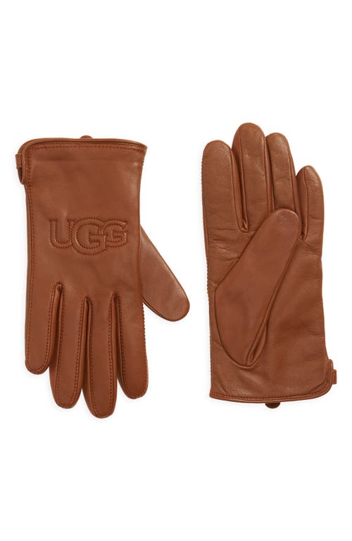 UGG(r) Logo Stitch Leather Gloves in Chestnut
