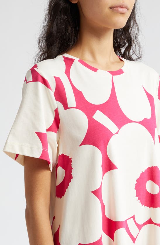Shop Marimekko Pisteinen Unikko Organic Cotton Jersey T-shirt Dress In Off-white Fuchsia