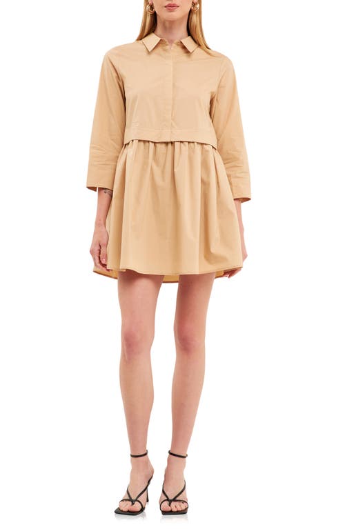 English Factory Long Sleeve Mini Shirtdress in Taupe