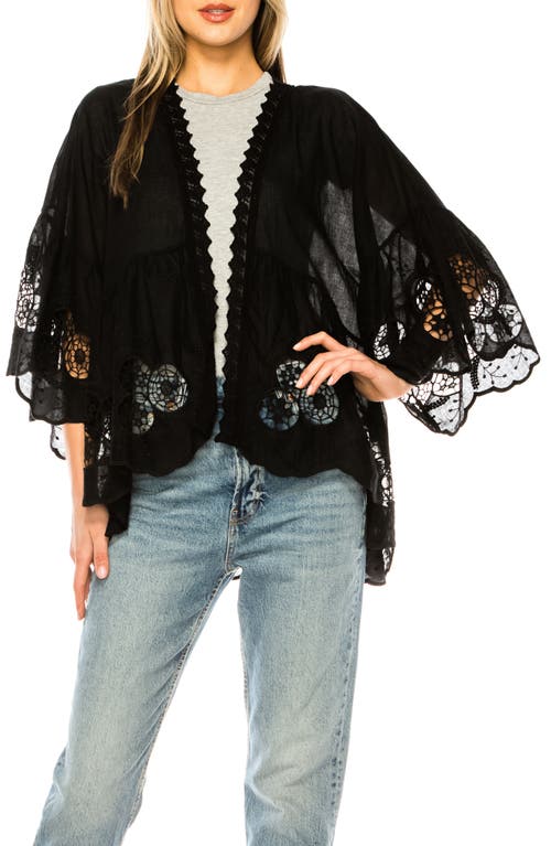 Embroidered Open Front Top in Black