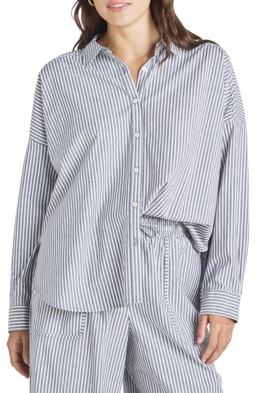 Splendid X Cella Jane Stripe Poplin Button-up Shirt In Drk Slate/white