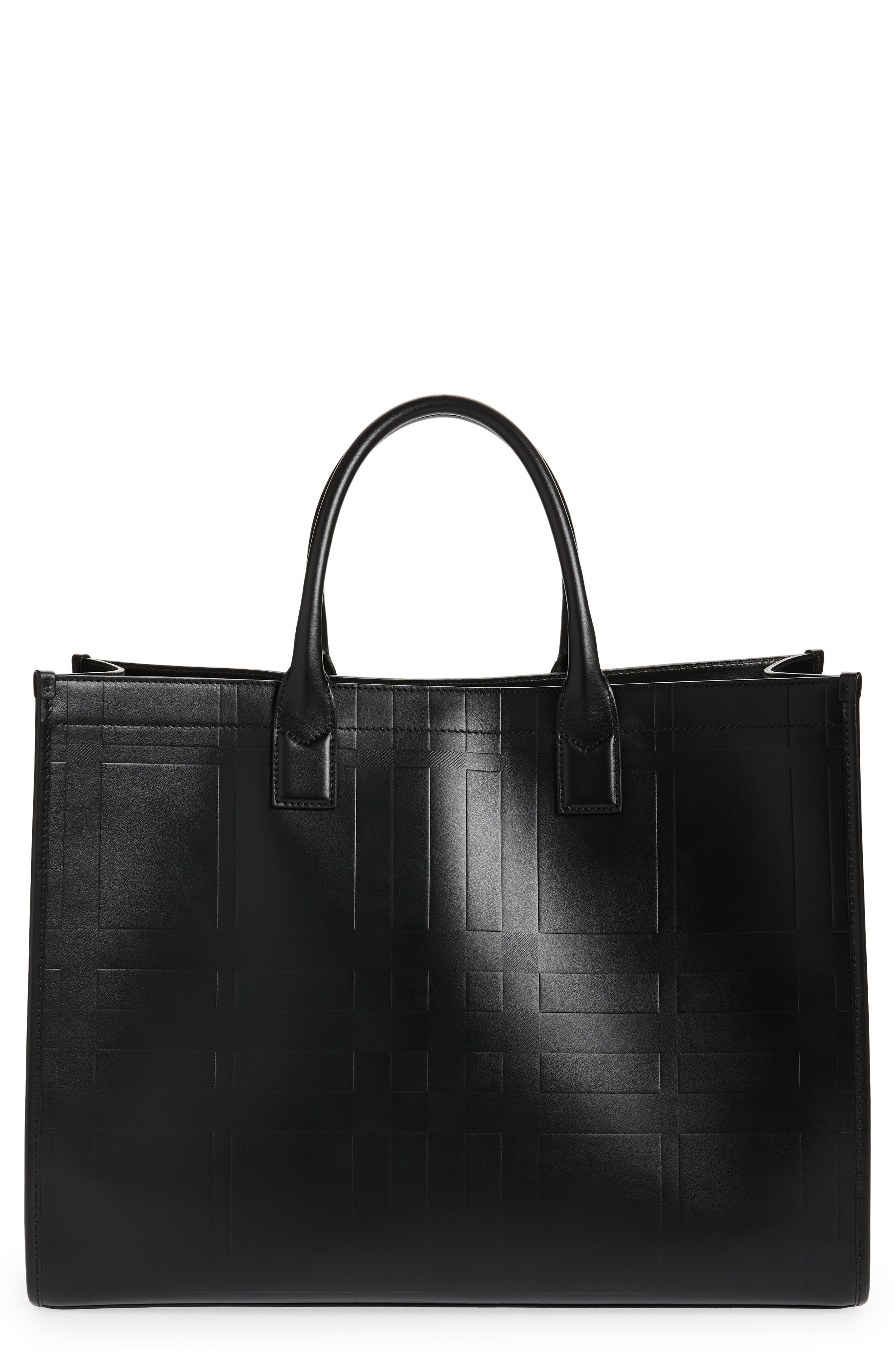 Burberry Denny Embossed Check Leather Tote in Black at Nordstrom