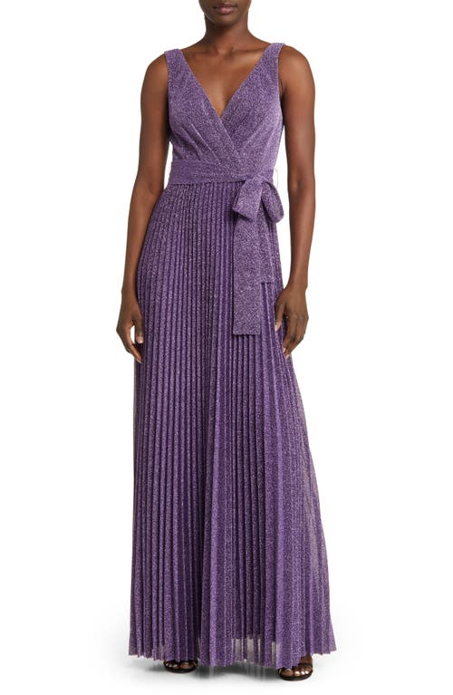 Lulus Going for Glitz Metallic Pleated Column Gown in Purple at Nordstrom, Size Small