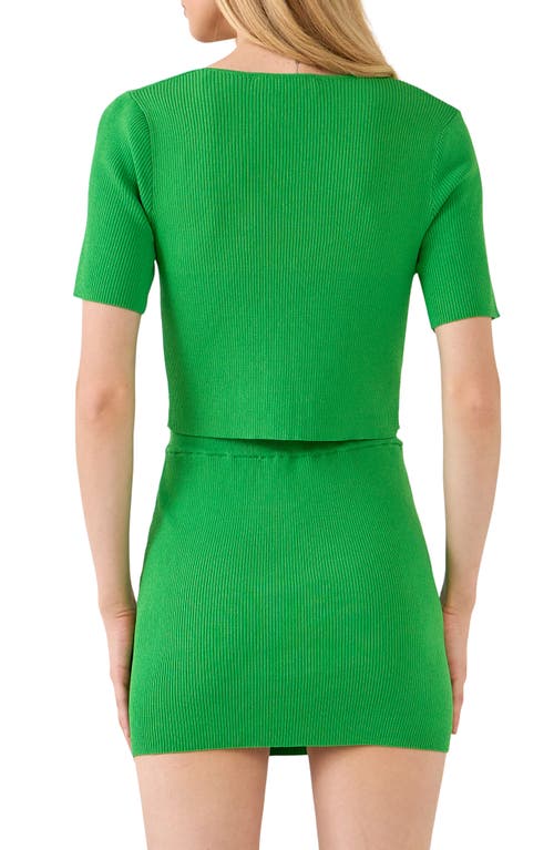Endless Rose Ribbed Short Sleeve Crop Cardigan In Green