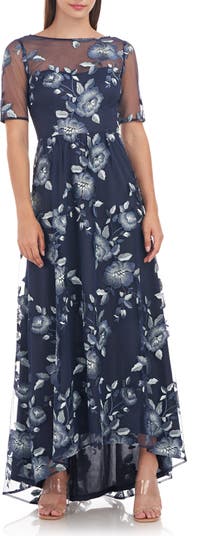 JS Collections Presley Floral Embroidered High-Low Gown | Nordstrom