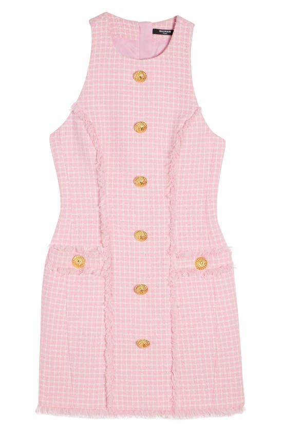 Shop Balmain Gingham Tweed Minidress In Pink