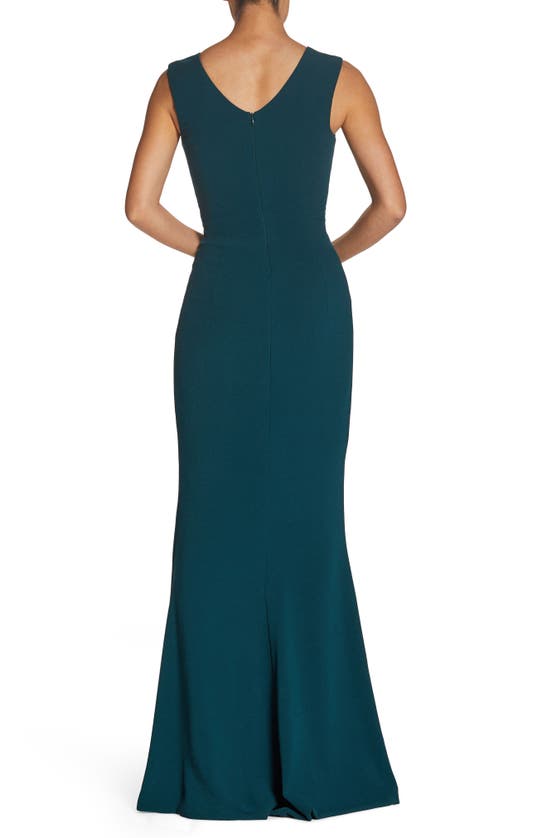 Shop Dress The Population Sandra Plunge Crepe Trumpet Gown In Pine