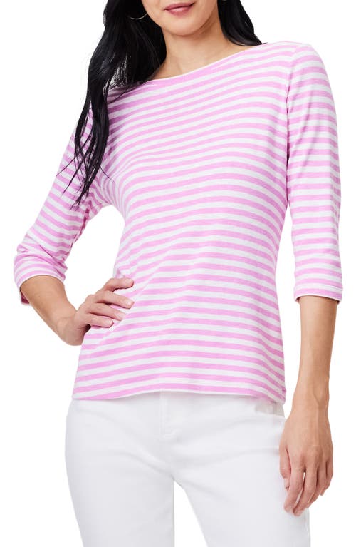 Stripe Boat Neck Cotton T-Shirt in Pink Multi