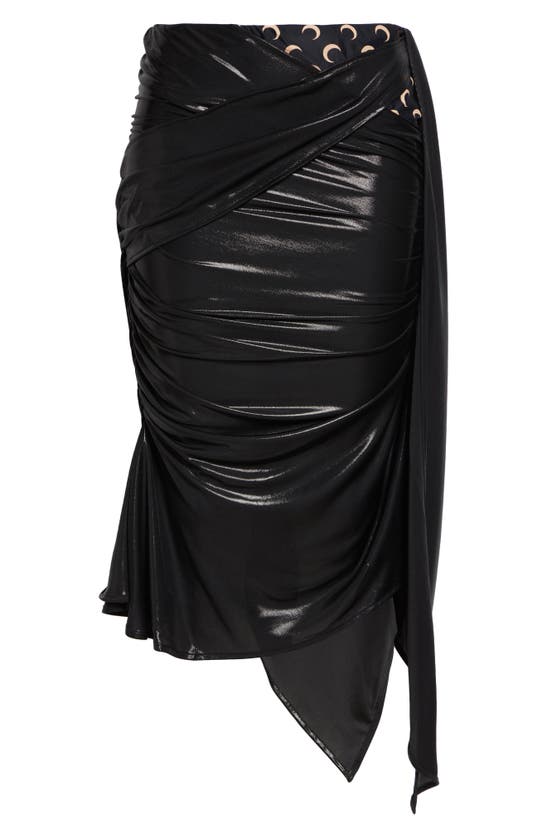 Shop Marine Serre Body Shelter Mixed Print Asymmetric Draped Jersey Skirt In Black