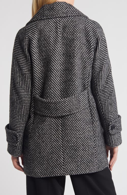 Shop Bcbg Short Herringbone Peacoat In Black White