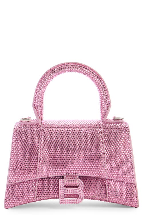 Balenciaga Extra Small Hourglass Crystal & Suede Top Handle Bag in Taffy Rose at Nordstrom