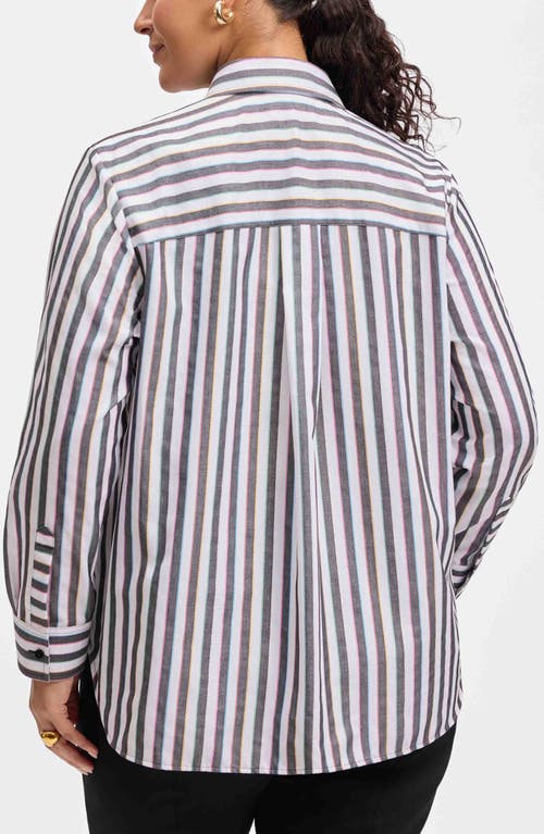 FOXCROFT FOXCROFT RAINBOW STRIPE RELAXED FIT COTTON BLEND BUTTON-UP SHIRT