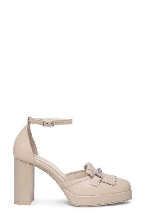 Shop Nerogiardini Kiltie Ankle Strap Platform Pump In Beige/khaki