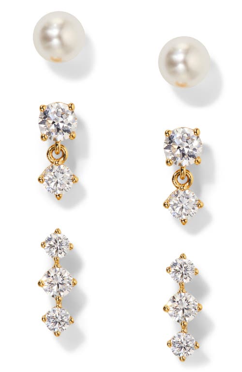 Shop Nadri Gifted Set Of 3 Stud Earrings In Gold