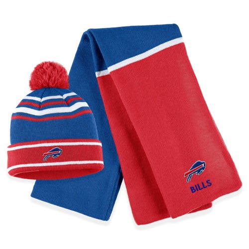 Women's WEAR by Erin Andrews Royal Buffalo Bills Colorblock Cuffed Knit Hat with Pom and Scarf Set