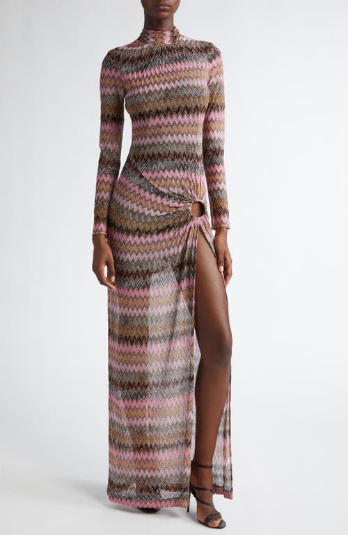 Shop Missoni Chevron Stripe Long Sleeve Knit Dress In Multi Space Drk Base