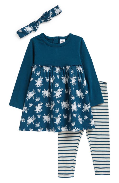 Kids' Nordstrom Floral Dress, Pants & Headband in Teal Seagate Floral- Stripe 