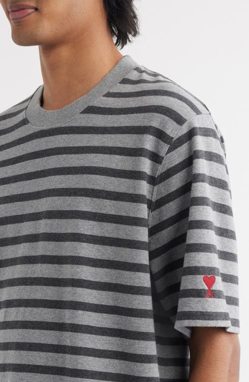 Shop Ami Alexandre Mattiussi Ami Paris Mariniere Stripe Cotton T-shirt In Light Grey/dark Grey