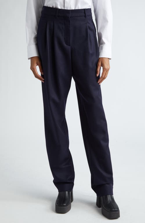 Stella Mccartney Pleated Wool Flannel Trousers In Navy