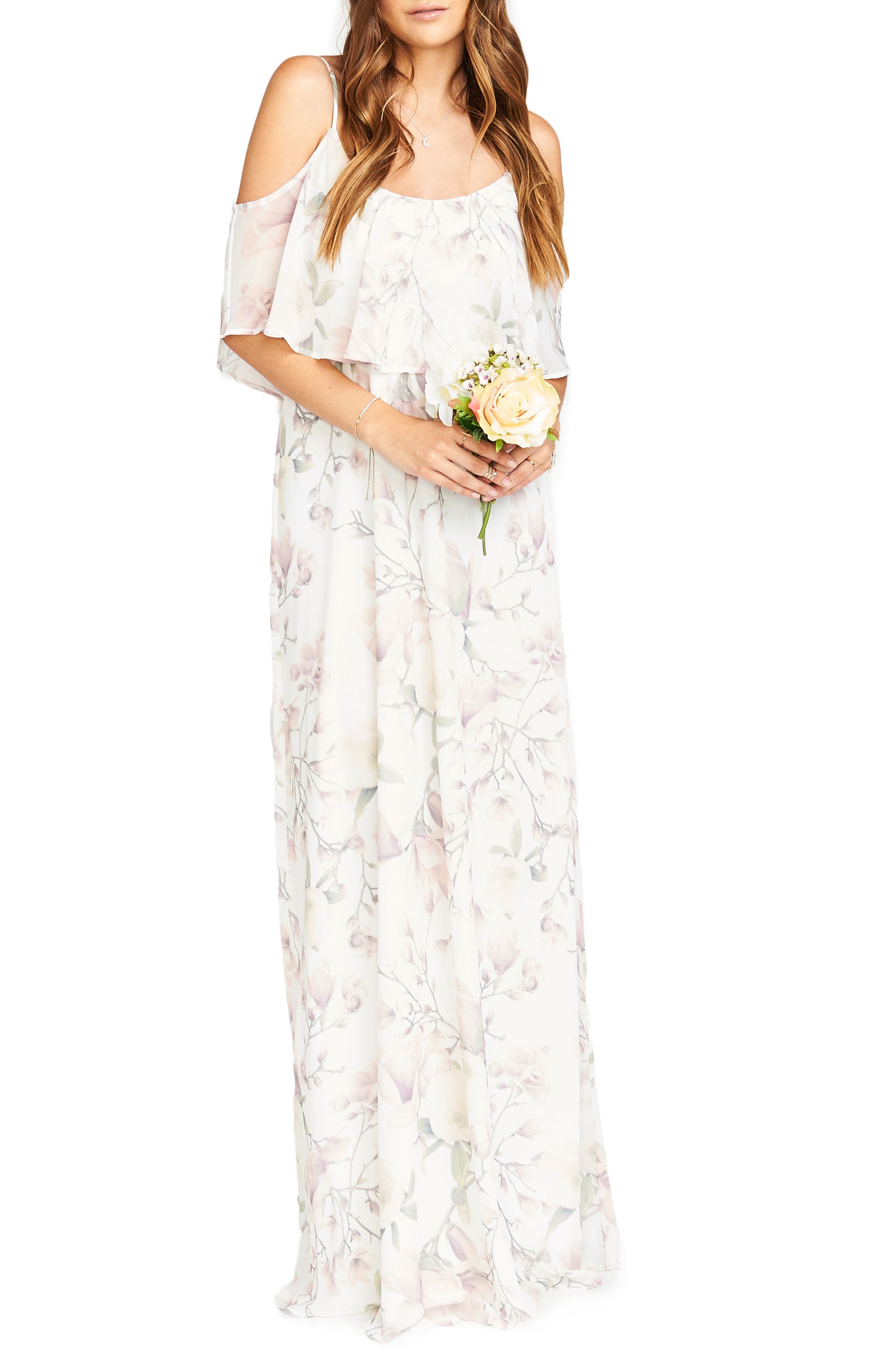 caitlin cold shoulder chiffon gown