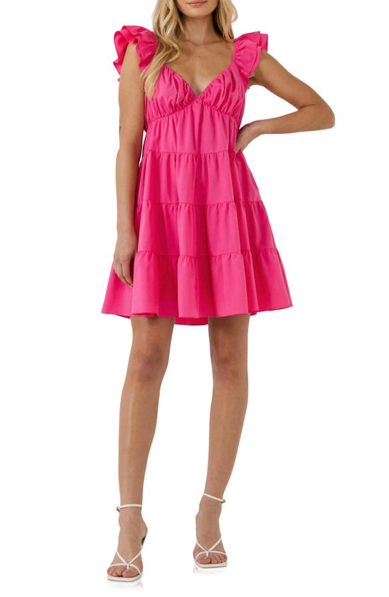 Endless Rose Ruffle Sweetheart Tiered Minidress In Fuchsia