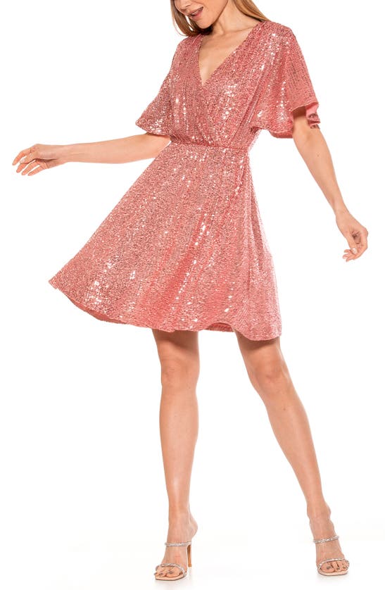 Alexia Admor Oakless Sequin Flutter Sleeve Fit & Flare Dress In Blush