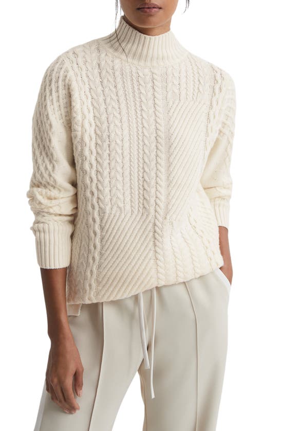 Reiss Martha Cable Stitch Wool Blend Mock Neck Sweater In Cream