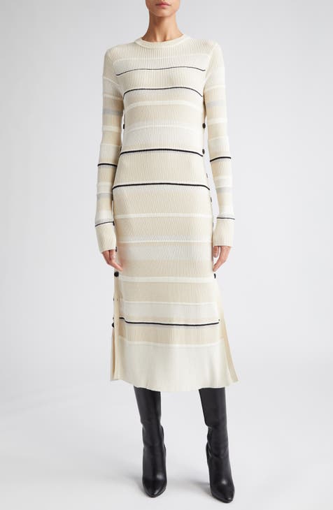 Textured Stripe Long Sleeve Midi Sweater Dress