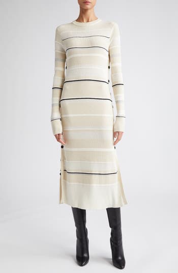 Proenza Schouler Textured Stripe Long Sleeve Midi Sweater Dress