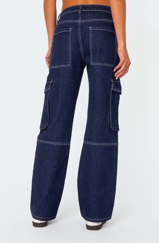 Edikted Alyssa Contrast Stitch Wide Leg Cargo Jeans In Blue