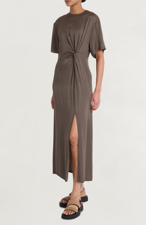 Shop Luxely Knot Waist Satin Maxi Dress In Dark Olive