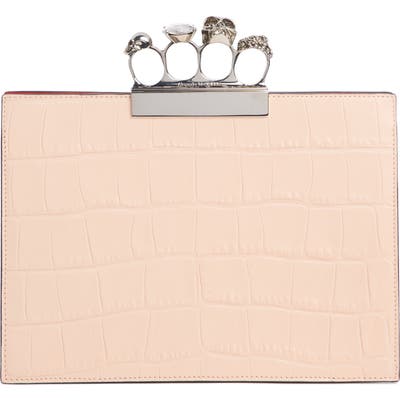 Alexander Mcqueen Croc Embossed Leather Knuckle Clutch - Pink