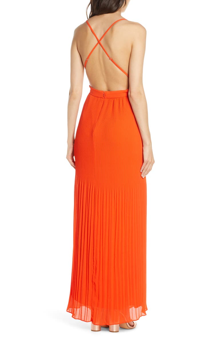 Fame and Partners The Caspian Plunge Neck Plissé Chiffon Gown, Alternate, color, 