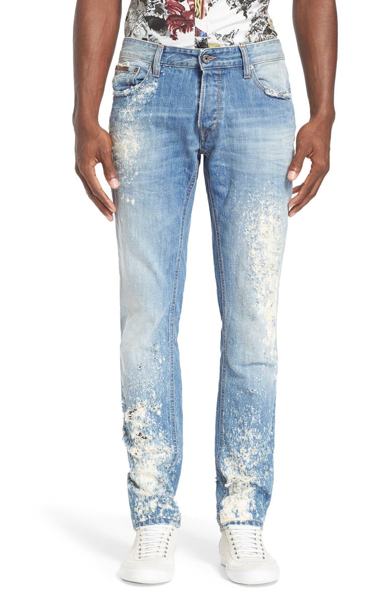 Just Cavalli Distressed Bleached Slim Fit Jeans (Blue) | Nordstrom