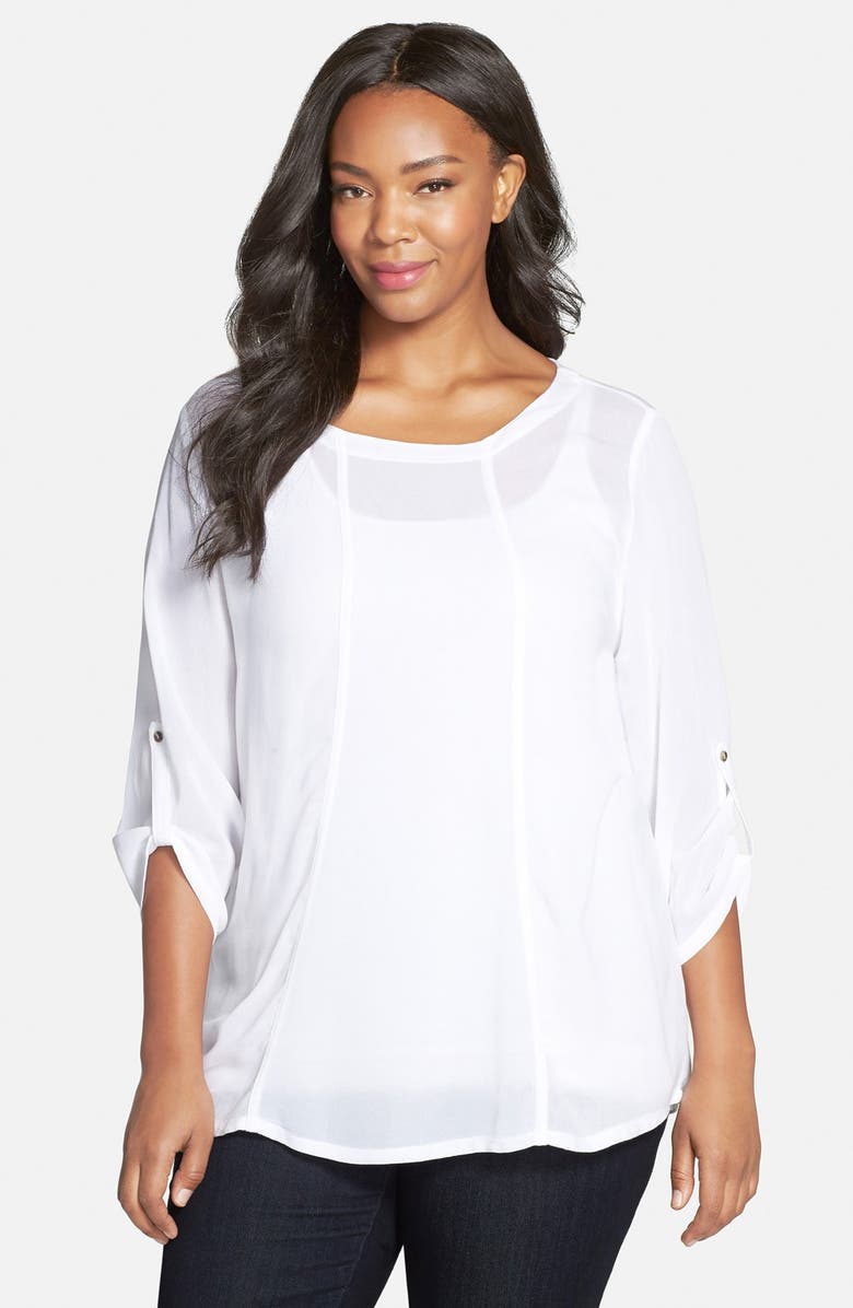 XCVI Wearables Roll Sleeve Crepe Georgette Blouse (Plus Size) | Nordstrom
