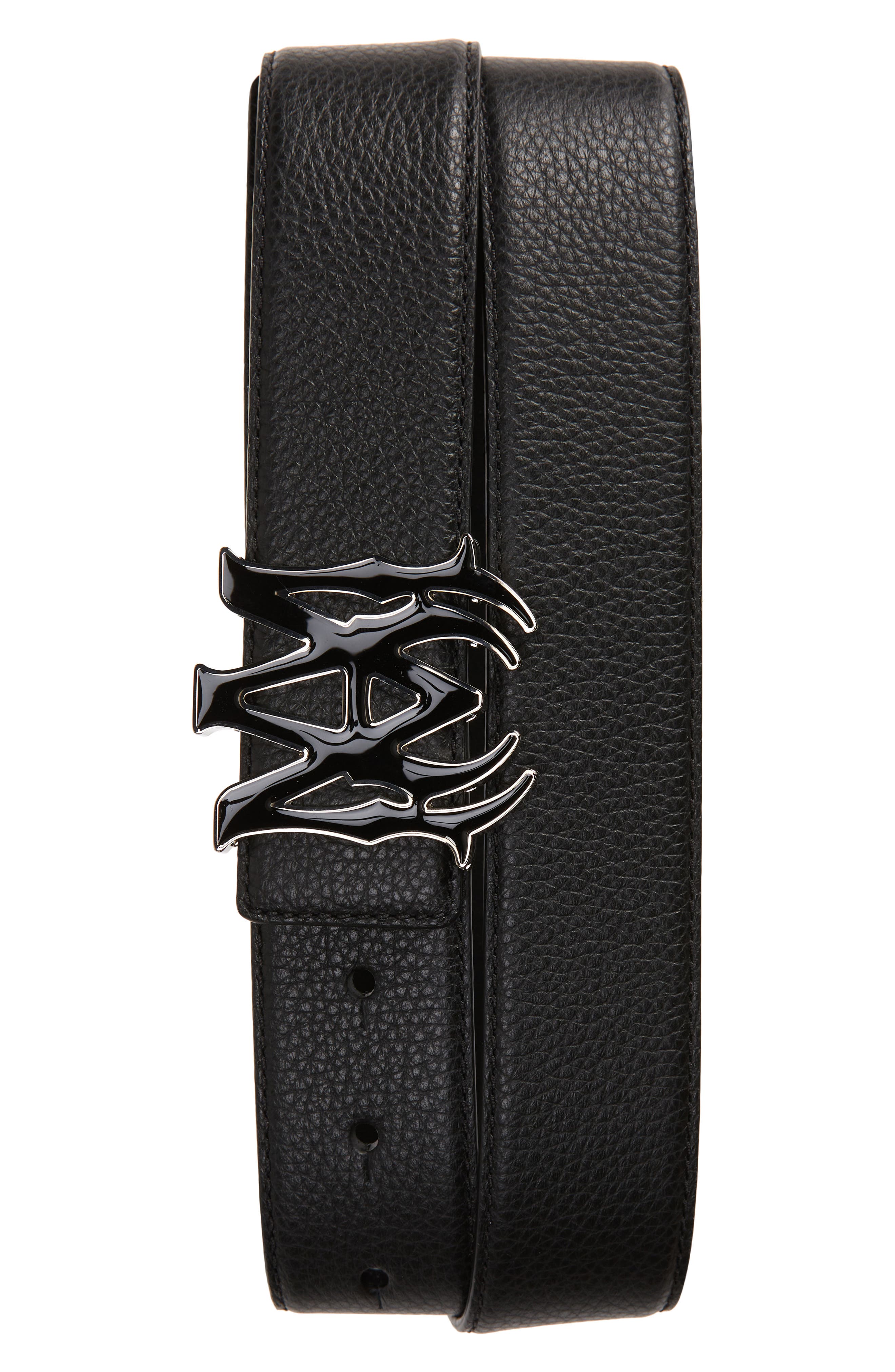 AMIRI M.A. Logo Buckle Pebbled Leather Belt in Black at Nordstrom, Size 95