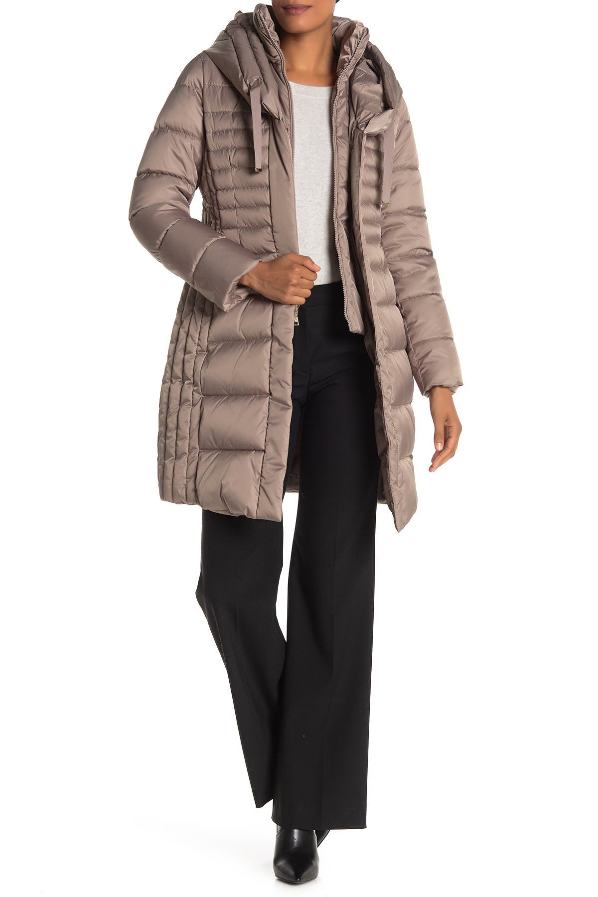 tahari faux fur trim puffer coat