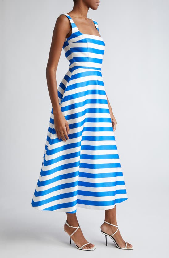 Shop Emilia Wickstead Shiloh Stripe Twill Midi Dress In Blue Stripe