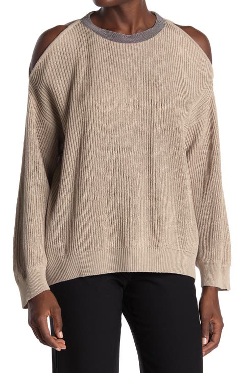 Cold-Shoulder Ribbed Trim Sweater