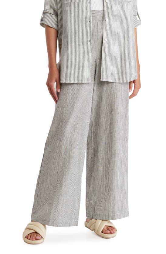 Max Studio Stripe High Waist Linen & Cotton Pants In Black/ White Mini Stripe