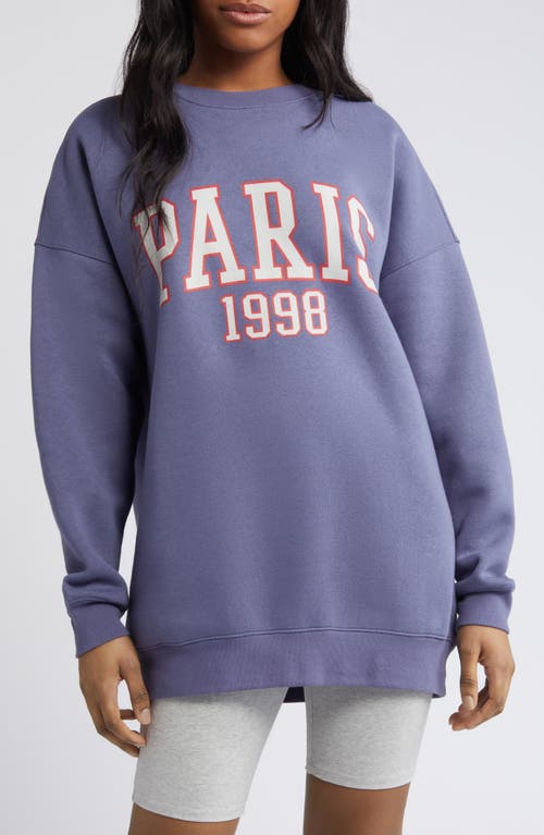 Oversize Graphic Crewneck Sweatshirt in Blue- Paris