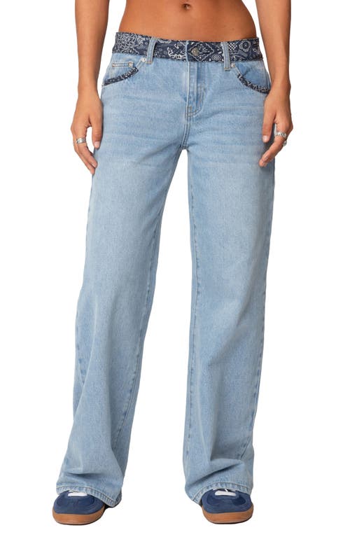 Shop Edikted Bandana Bliss Low Rise Wide Leg Jeans In Blue-washed