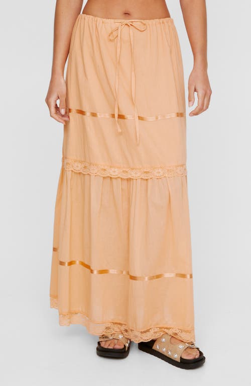 Shop Nasty Gal Lace Trim Tiered Drawstring Maxi Skirt In Apricot