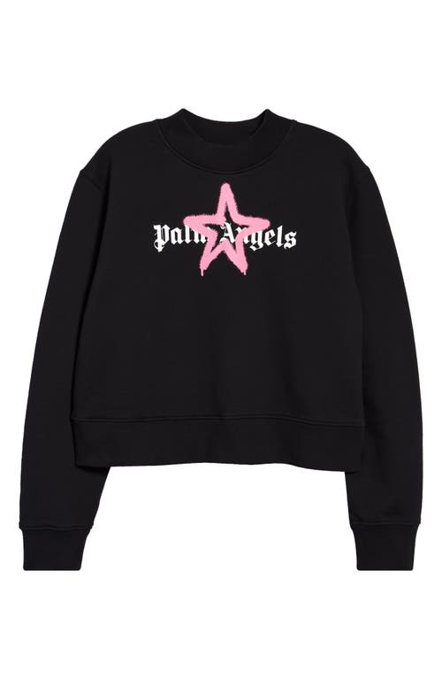 Palm Angels Sprayed Star Logo Graphic Cotton Sweatshirt in Black Pink