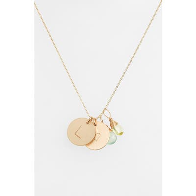 Nashelle Aqua Chalcedony, Lemon Quartz, Initial & Heart 14K-Gold Fill Disc Necklace
