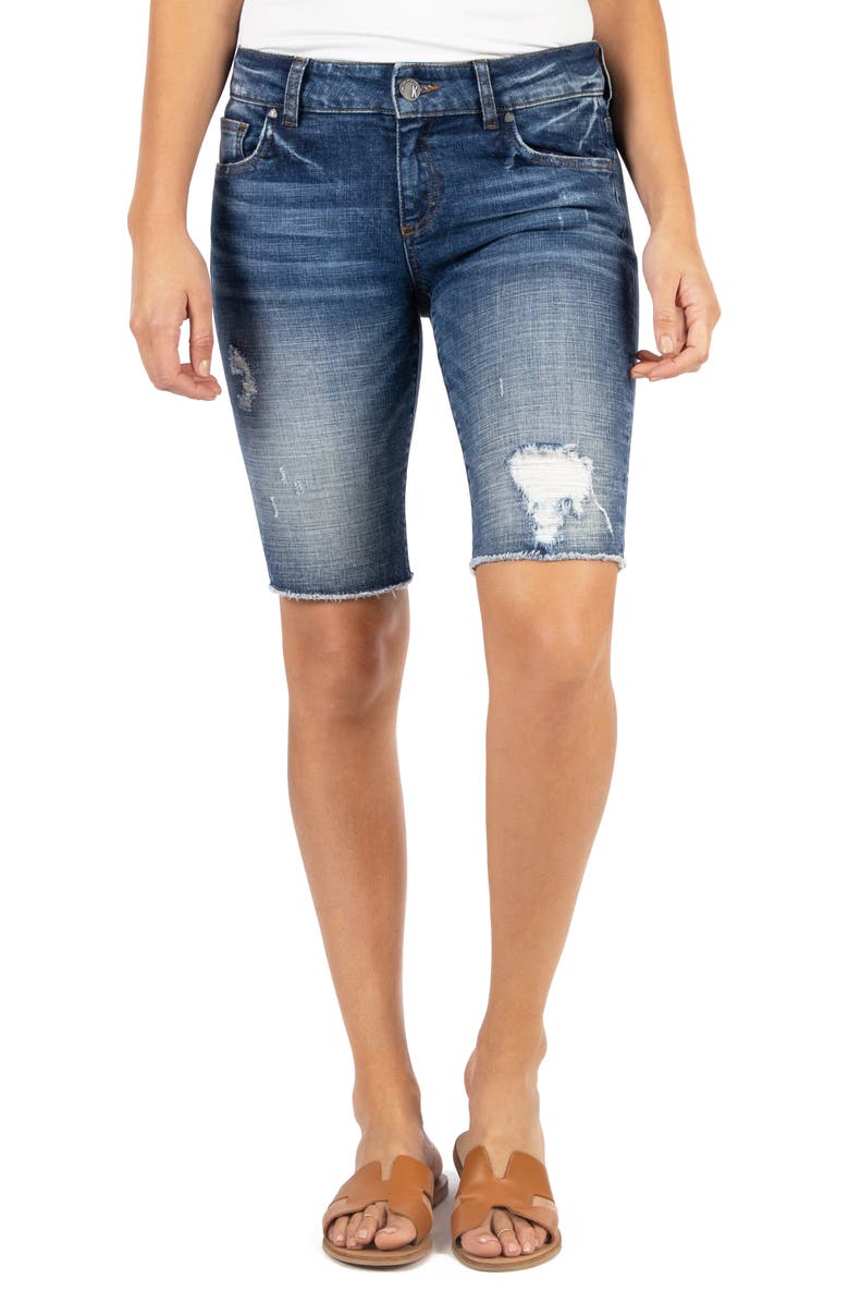 KUT FROM THE KLOTH Sophie Distressed Denim Bermuda Shorts, Main, color, INCLUDE